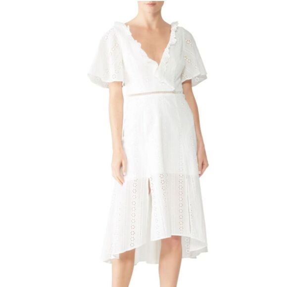 Finders Keepers Sundays Dress White Eyelet Open Back Ruffle Hem High Low Size 6 - Picture 1 of 14